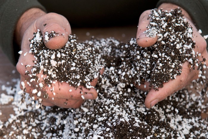 Mixing vermiculite into compost Mixing vermiculite into compost