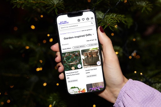 Not On The High Street app on iPhone showing garden-inspired gifts