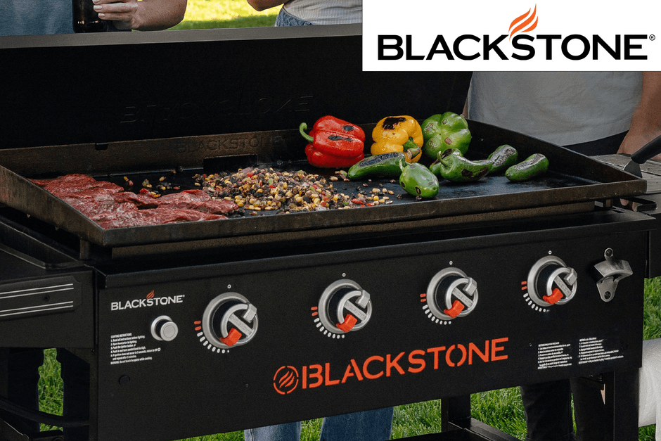 Blackstone grill with bbq food